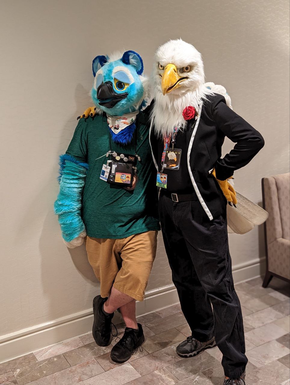Me in my eagle costume with my blue penguin friend Aurora